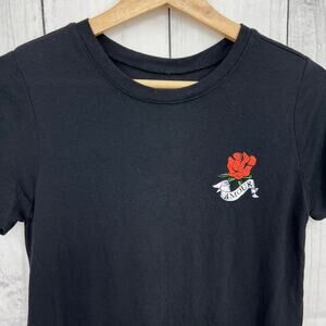 Modern Lux Medium Black Burnout Amour Rose Graphic Fitted Tee Shirt T-Shirt